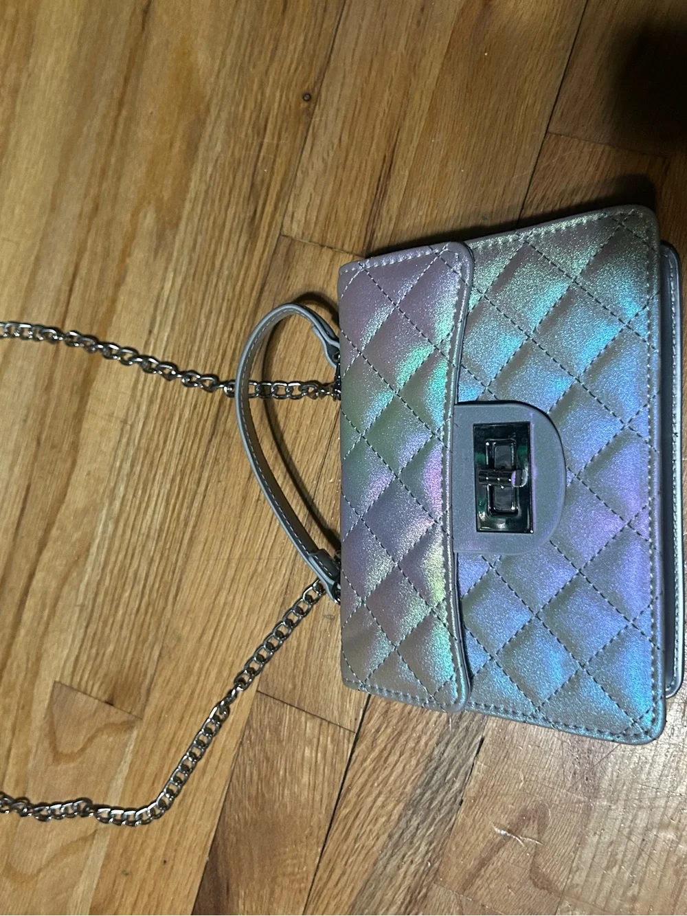 Iridescent Quilted Crossbody Bag - Silver Tone